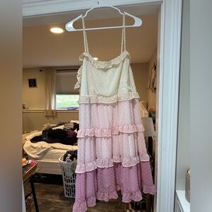 Cream and Pink sun dress with spaghetti straps